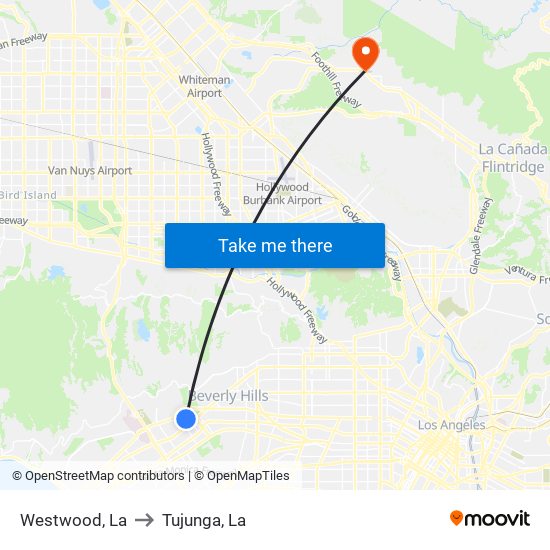 Westwood, La to Tujunga, La map