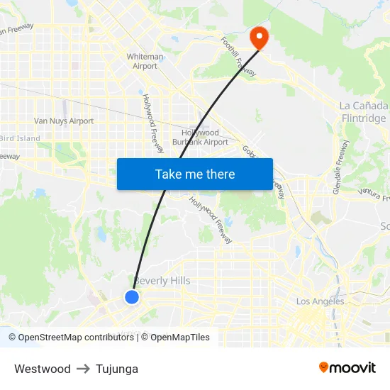 Westwood to Tujunga map