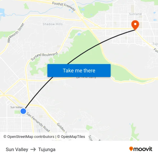 Sun Valley to Tujunga map