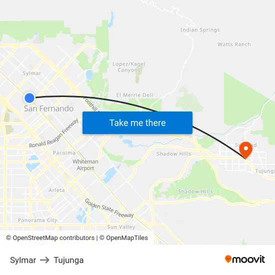 Sylmar to Tujunga map