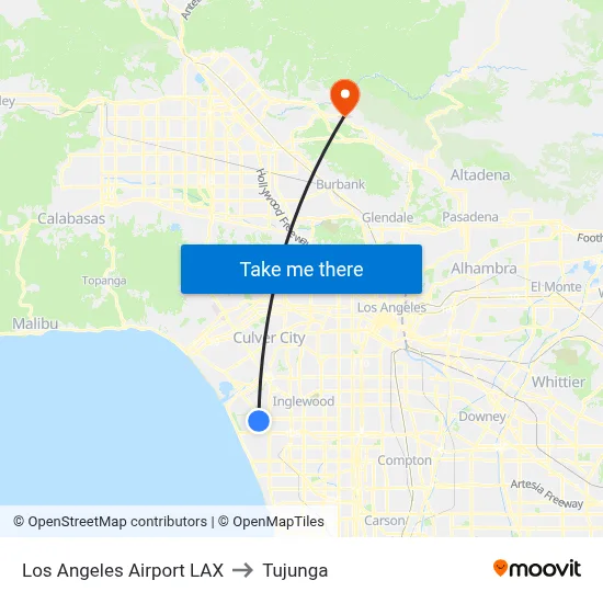 Los Angeles Airport LAX to Tujunga map