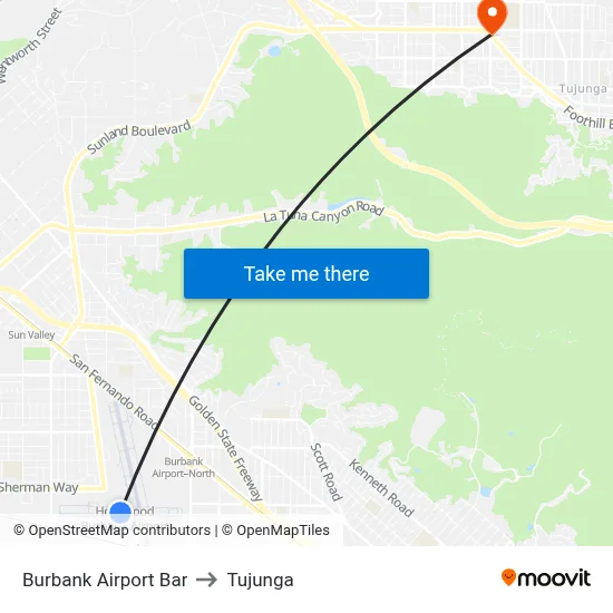 Burbank Airport Bar to Tujunga map