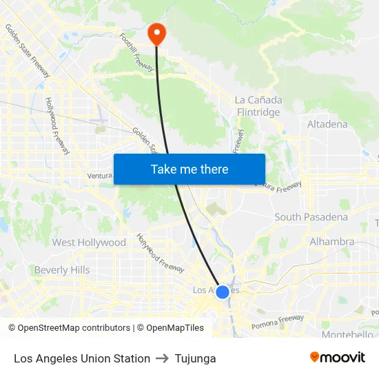 Los Angeles Union Station to Tujunga map