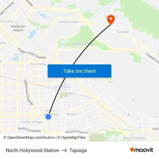 North Hollywood Station to Tujunga map