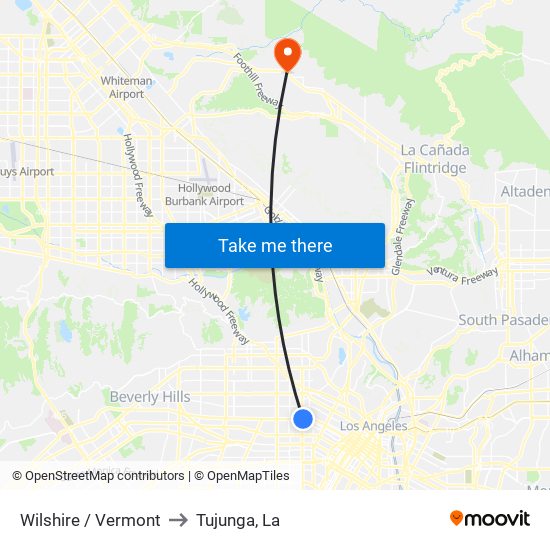 Wilshire / Vermont to Tujunga, La map