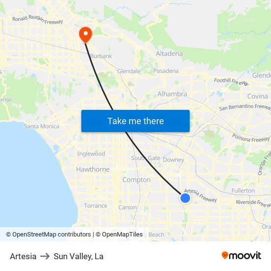 Artesia to Sun Valley, La map