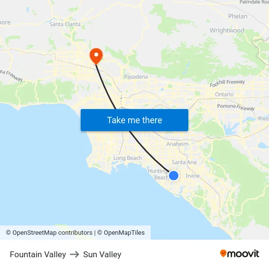 Fountain Valley to Sun Valley map