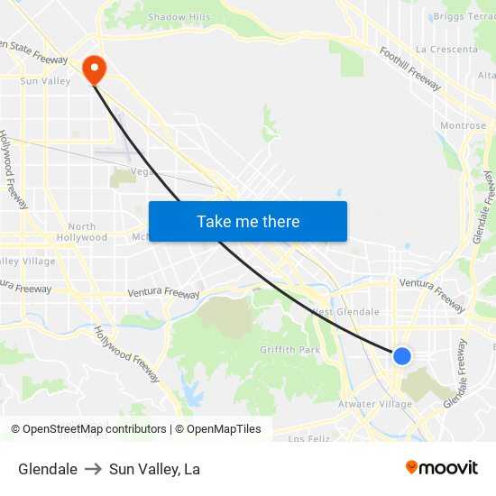Glendale to Sun Valley, La map