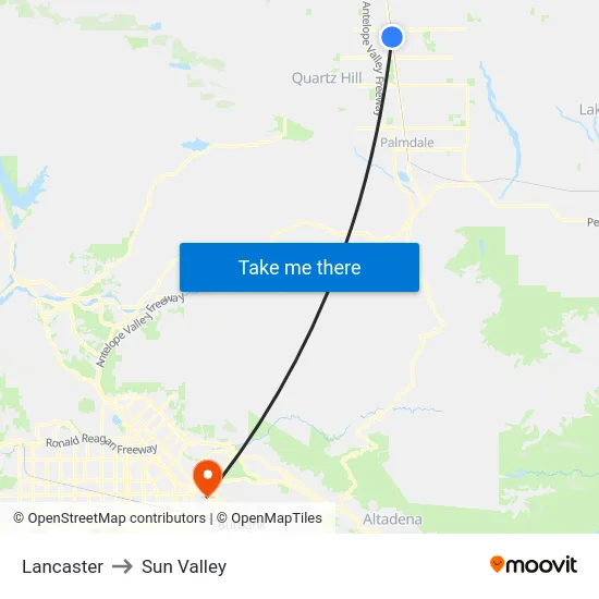 Lancaster to Sun Valley map