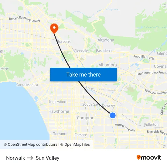 Norwalk to Sun Valley map