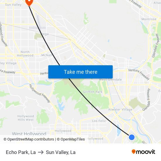 Echo Park, La to Sun Valley, La map