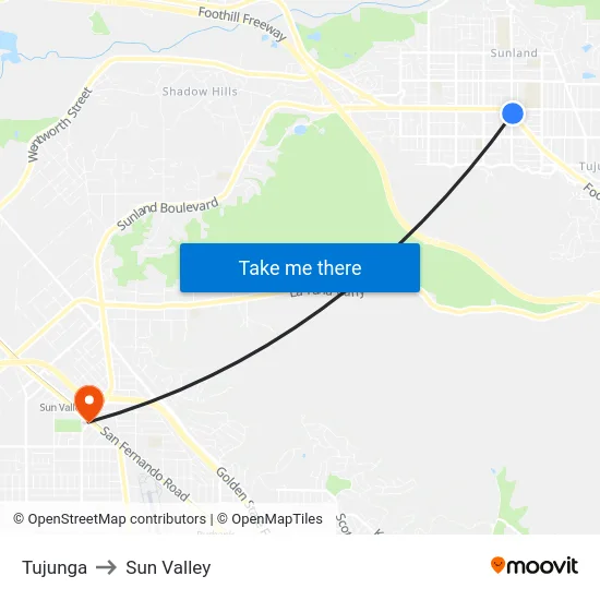 Tujunga to Sun Valley map