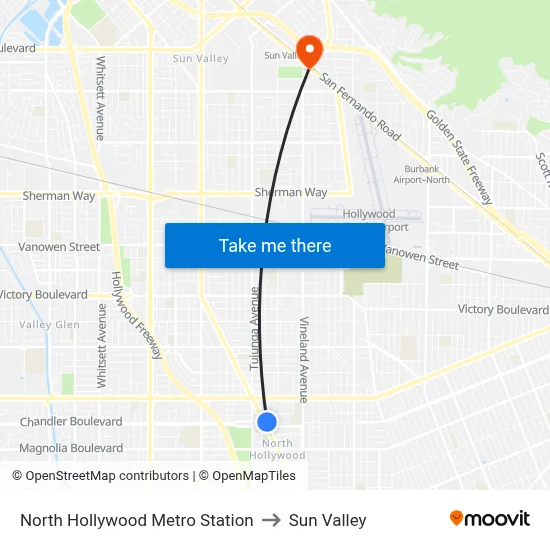 North Hollywood Metro Station to Sun Valley map