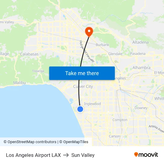 Los Angeles Airport LAX to Sun Valley map