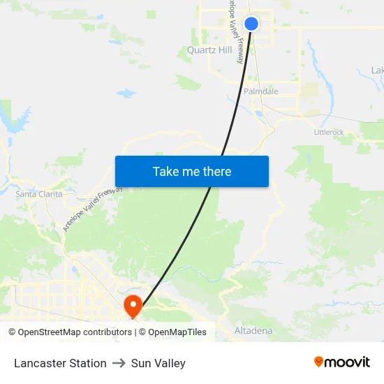 Lancaster Station to Sun Valley map