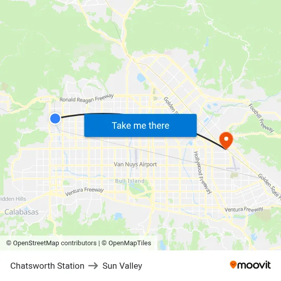 Chatsworth Station to Sun Valley map
