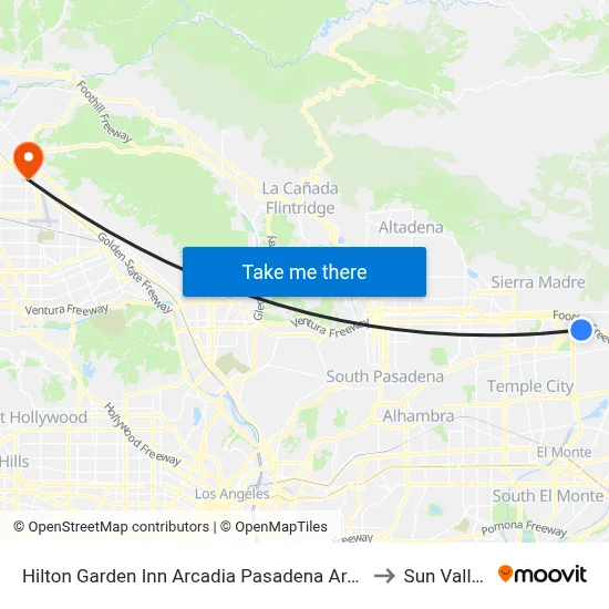 Hilton Garden Inn Arcadia Pasadena Area to Sun Valley map