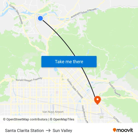 Santa Clarita Station to Sun Valley map
