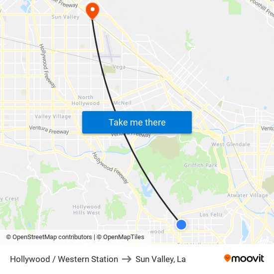 Hollywood / Western Station to Sun Valley, La map