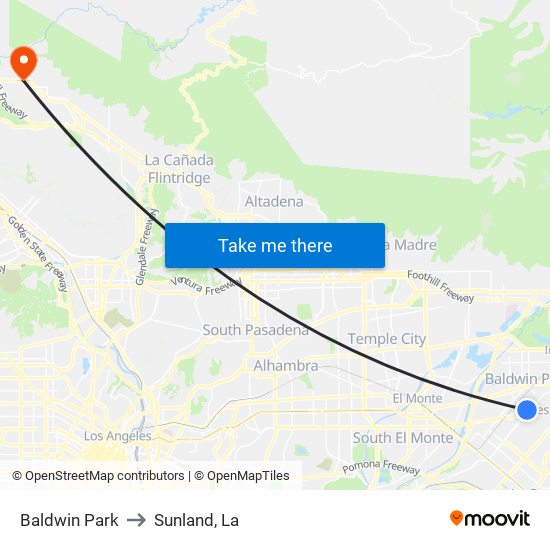 Baldwin Park to Sunland, La map