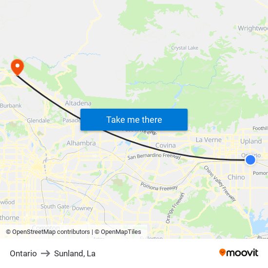 Ontario to Sunland, La map