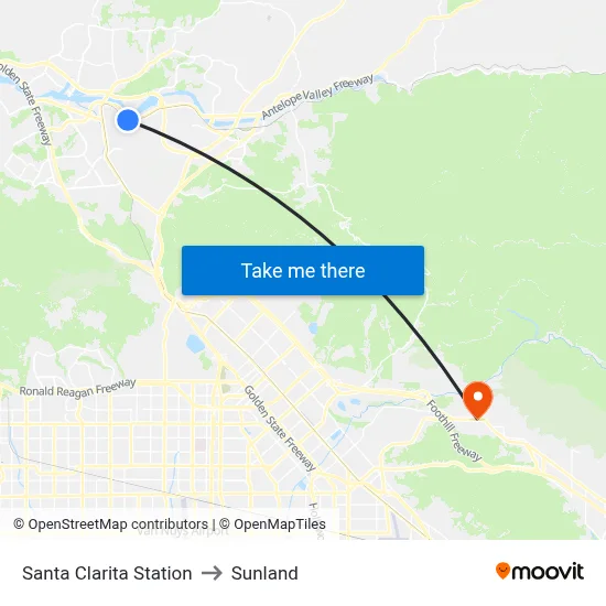 Santa Clarita Station to Sunland map
