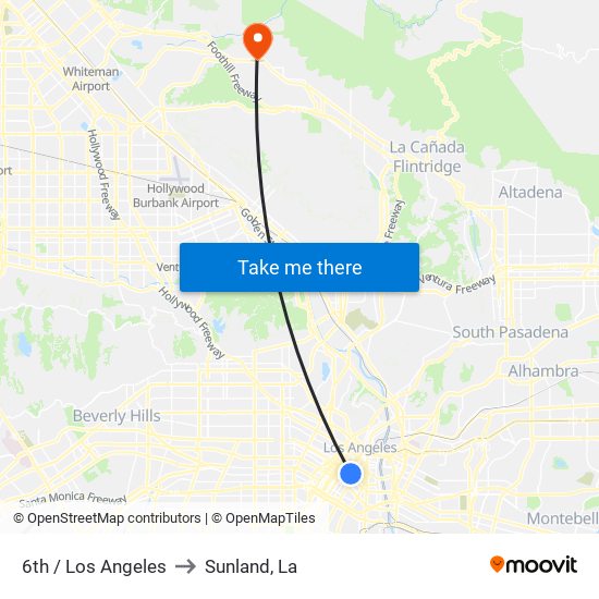 6th / Los Angeles to Sunland, La map