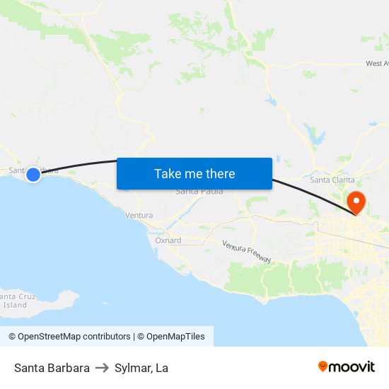 Santa Barbara to Sylmar, La map