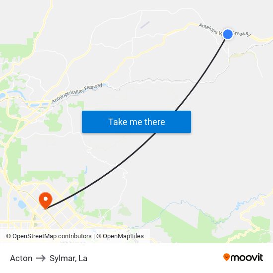 Acton to Sylmar, La map