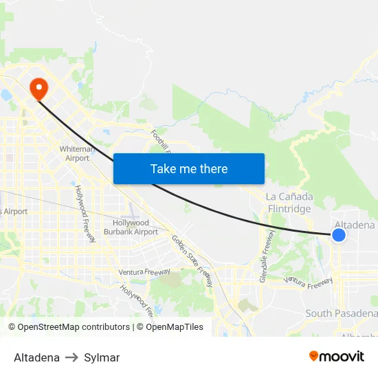 Altadena to Sylmar map