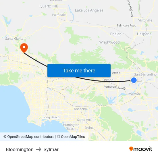 Bloomington to Sylmar map