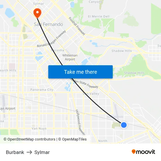 Burbank to Sylmar map