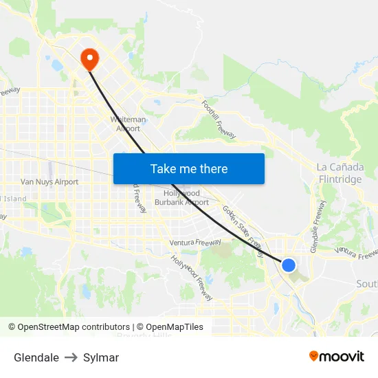 Glendale to Sylmar map