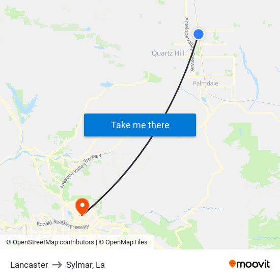 Lancaster to Sylmar, La map