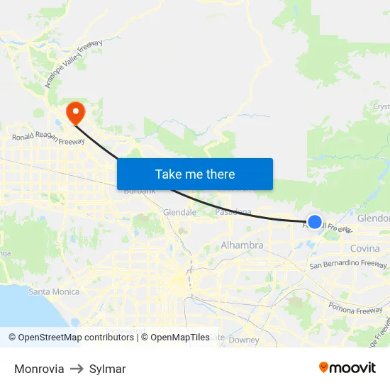 Monrovia to Sylmar map