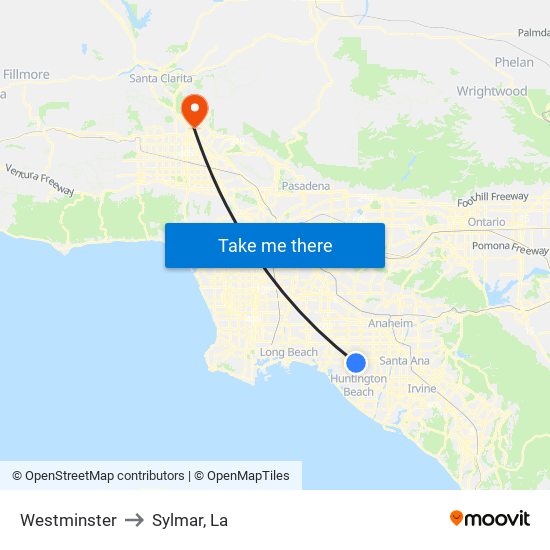 Westminster to Sylmar, La map