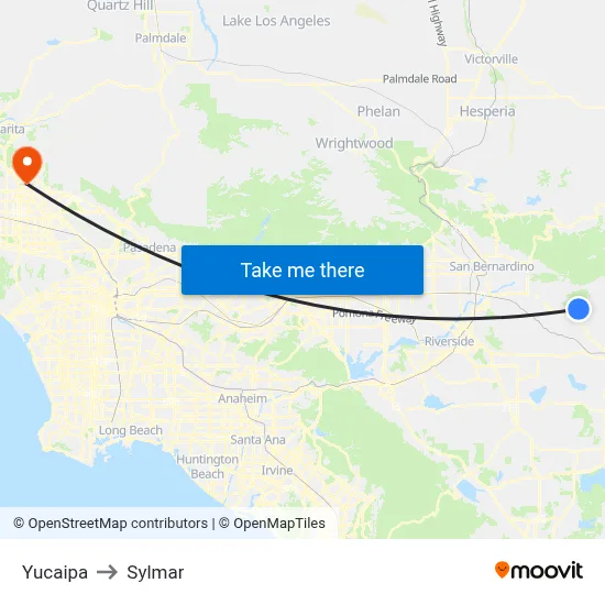 Yucaipa to Sylmar map