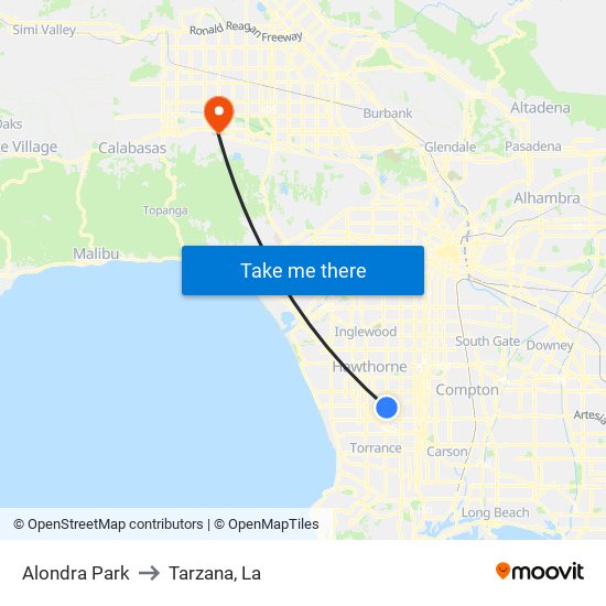 Alondra Park to Tarzana, La map