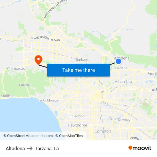 Altadena to Tarzana, La map