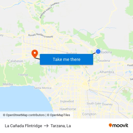 La Cañada Flintridge to Tarzana, La map