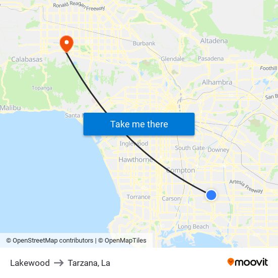 Lakewood to Tarzana, La map