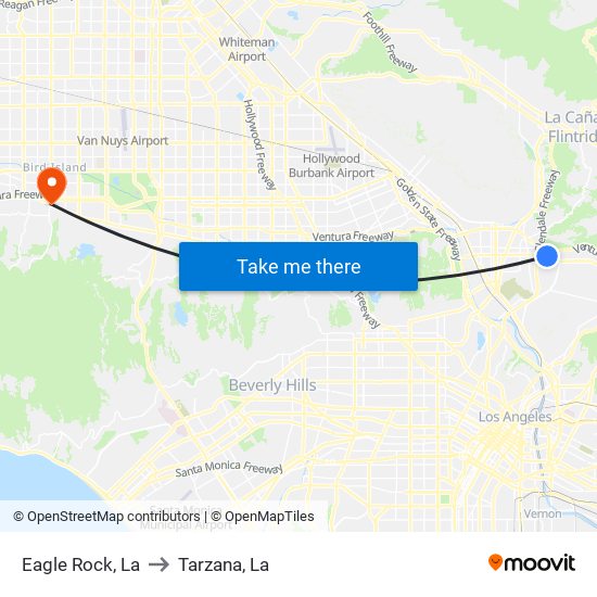 Eagle Rock, La to Tarzana, La map