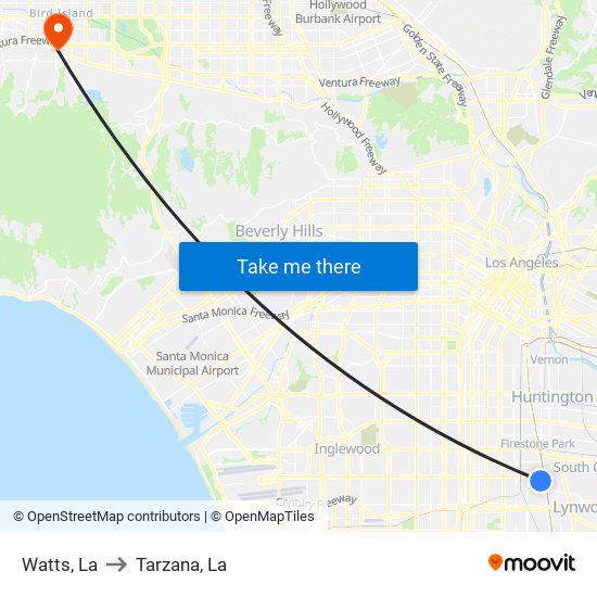 Watts, La to Tarzana, La map