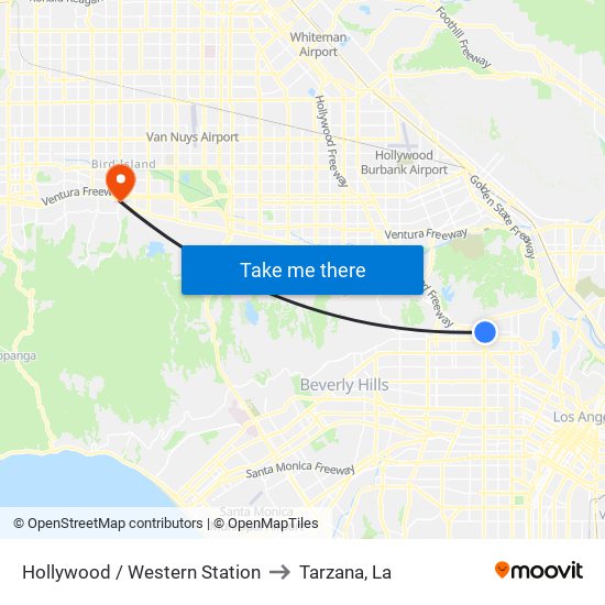 Hollywood / Western Station to Tarzana, La map