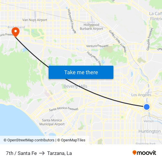 7th / Santa Fe to Tarzana, La map