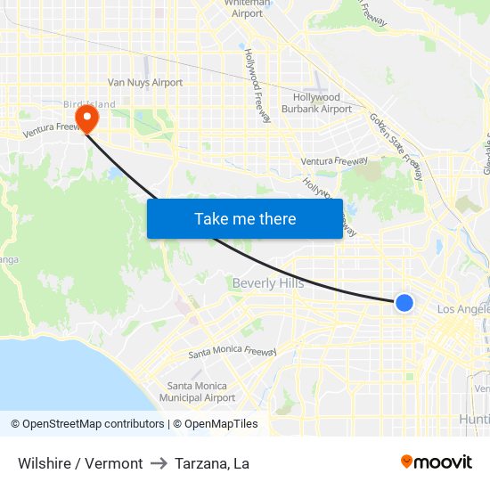 Wilshire / Vermont to Tarzana, La map