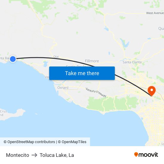 Montecito to Toluca Lake, La map