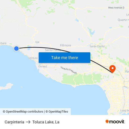 Carpinteria to Toluca Lake, La map