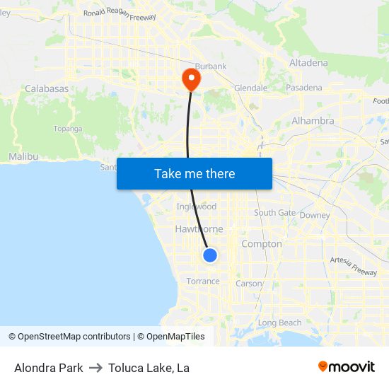 Alondra Park to Toluca Lake, La map