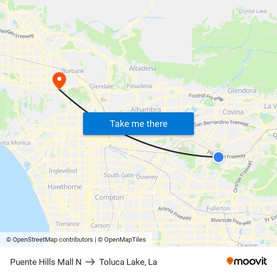 Puente Hills Mall N to Toluca Lake, La map